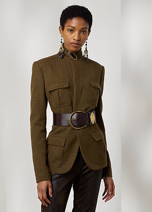Olive Ralph Lauren Rhodri Wool-Blend Twill Women's Jackets | 8704-JEBZQ
