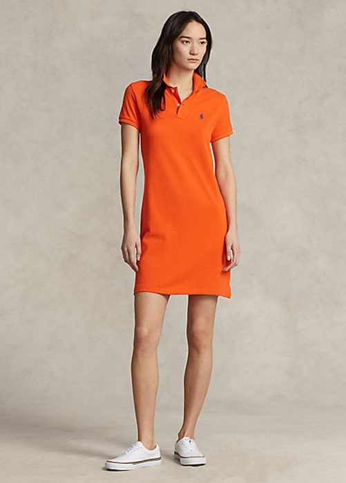 Orange Ralph Lauren Cotton Mesh Women's Dress | 9843-TVGZU