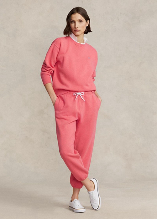 Pink Ralph Lauren Fleece Athletics Women's Pants | 7362-DCLMV