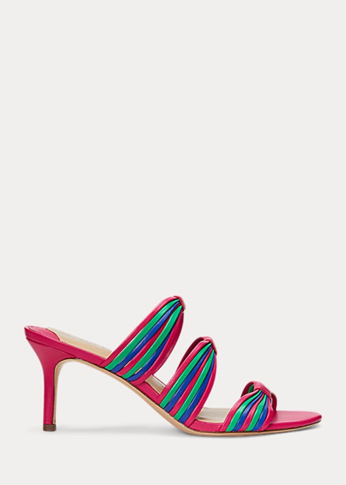 Pink Ralph Lauren Lorraine Striped Nappa Leather Women's Sandals | 1065-JHBKF