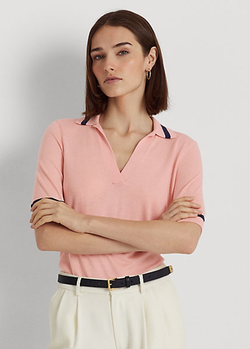 Pink Ralph Lauren Silk-Blend Short-Sleeve Women's Sweaters | 4598-JSXIA