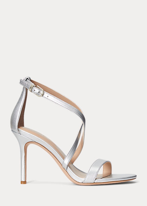 Silver Ralph Lauren Gabriele Metallic Leather Women's Sandals | 8167-SYZMF