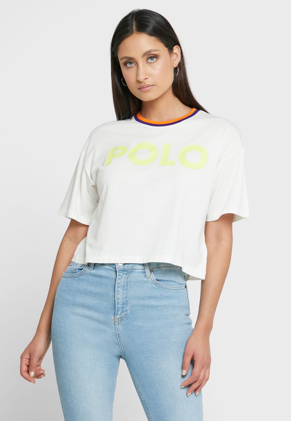 White Ralph Lauren Crew Neck Graphic Women's T Shirts | 1086-FXDPG