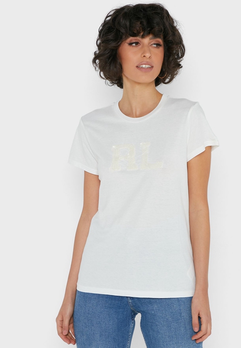 White Ralph Lauren Crew Neck Graphic Women's T Shirts | 3614-QCGYV
