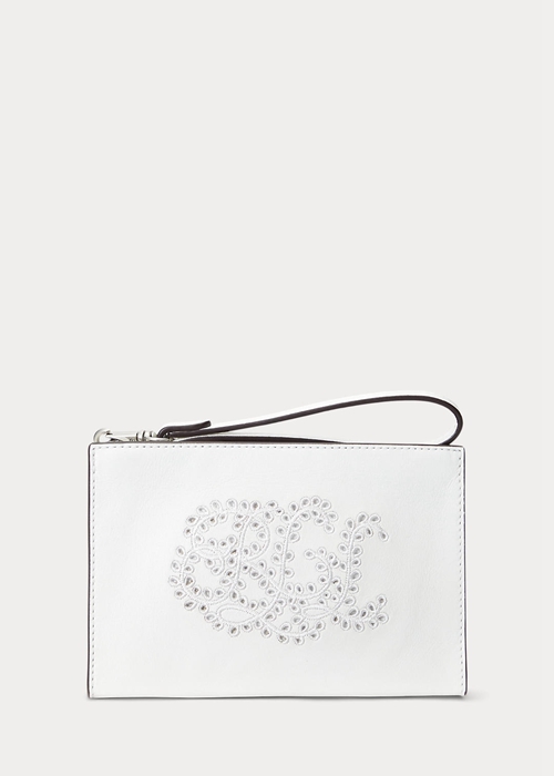 White Ralph Lauren Eyelet-Embroidered Leather Small Women's Handbag | 0912-CDYPU