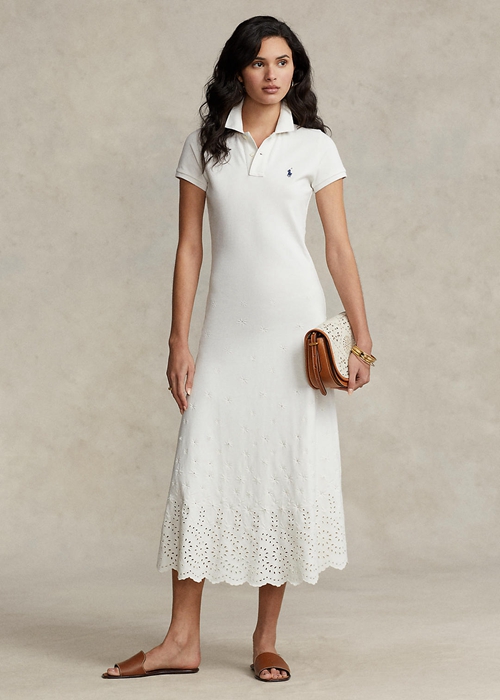 White Ralph Lauren Eyelet Stretch Cotton Mesh Women's Dress | 6175-BDNWA