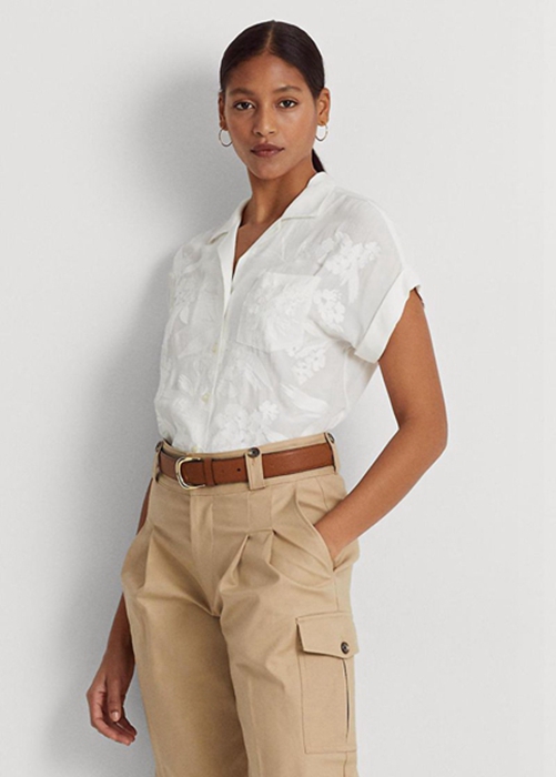 White Ralph Lauren Eyelet Voile Short-sleeve Blouse Women's Tops | 2846-ZCNVR