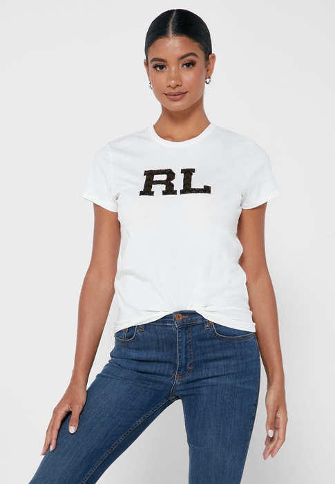 White Ralph Lauren Graphic Crew Neck Women's T Shirts | 6502-JTQBS