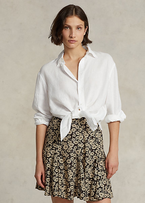White Ralph Lauren Relaxed Fit Linen Women's Shirts | 0176-GZXRY