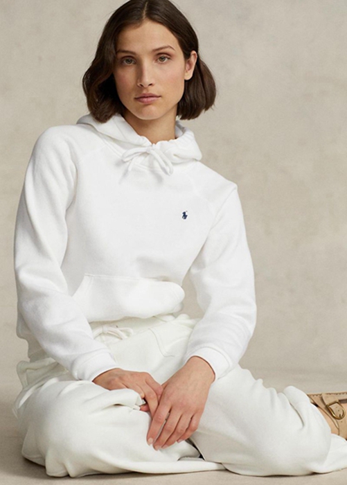 White Ralph Lauren Shrunken Fit Fleece Women's Hoodie | 7960-GSMEL