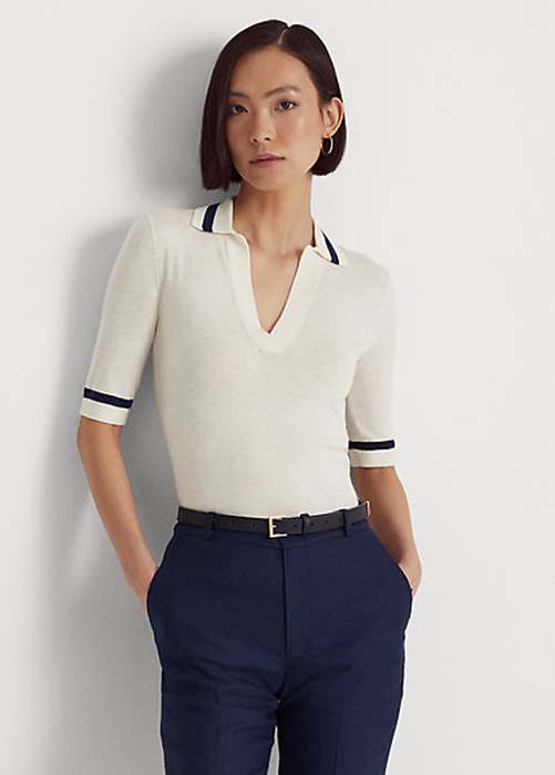 White Ralph Lauren Silk-Blend Short-Sleeve Women's Sweaters | 5974-CYXEP