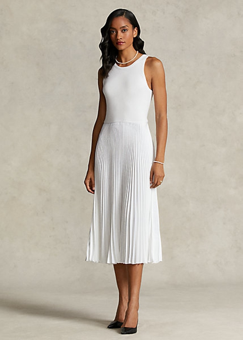 White Ralph Lauren The Spelman Collection Pleated Women's Dress | 6354-XDPZA