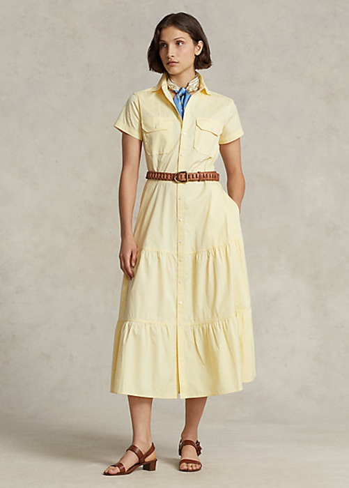 Yellow Ralph Lauren Belted Tiered Women's Dress | 5471-HKGOS